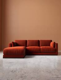 Swoon Crushed Velvet Left Corner Sofa Dark Orange