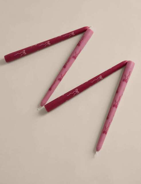 M&S Set of 4 Bow Dinner Candles Pink Mix