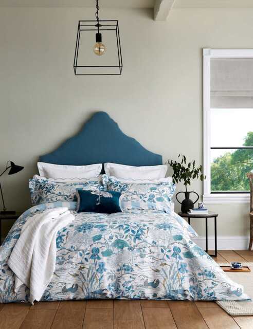 Sanderson Pure Cotton Sateen Crane & Frog Duvet Cover Blue