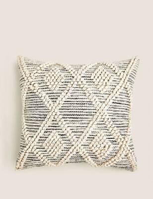 M&S Collection Pure Cotton Macramé Tufted Diamond Cushion - Natural Mix, Natural Mix
