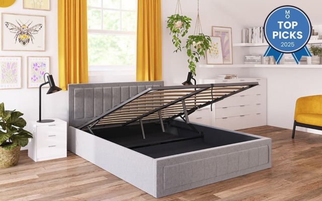 Novo Lottie Fabric Ottoman Bed Frame, King Size, Off White Woven