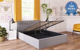 Novo Lottie Fabric Ottoman Bed Frame, King Size, Off White Woven