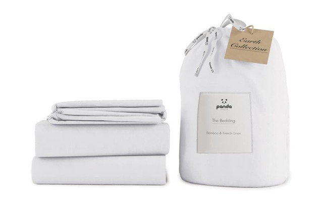 Panda Bamboo and French Linen Bedding Set, Double, Himalayan Pink