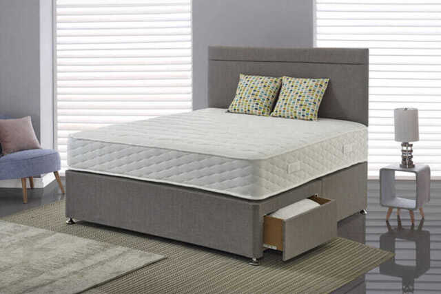 Jasmine Traditionally Sprung Mattress + Premium Divan Bed, Mink, No Drawer, Single