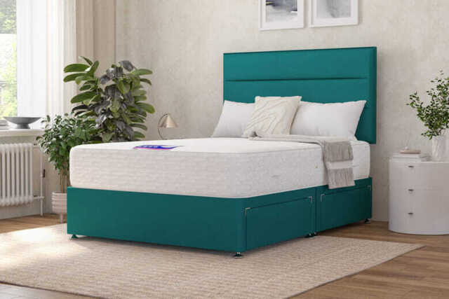 Camellia Traditionally Sprung Mattress + Premium Divan Bed, Silver, 4 Drawer, Small Double