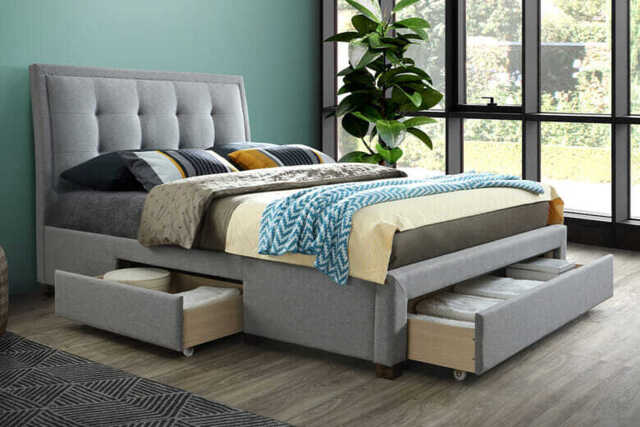 Shelby Grey Fabric Bed, Double