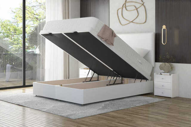 Deluxe Memory Foam Mattress + Ottoman Divan Bed, Silver, End Ottoman, Double