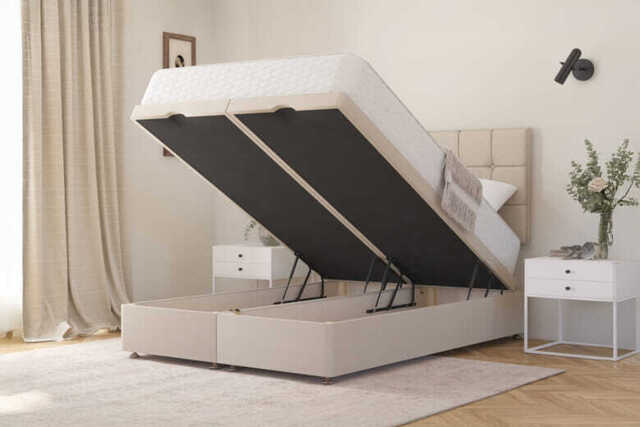 Zante Ortho Traditionally Sprung Mattress + Ottoman Divan Bed, Mink, End Ottoman, Small Double