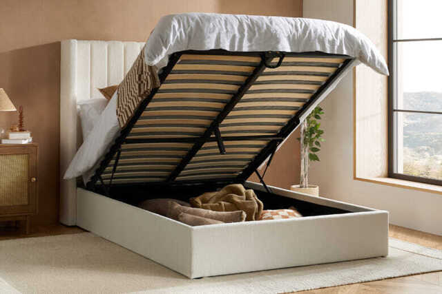 Maisey White Boucle Ottoman Bed, Double