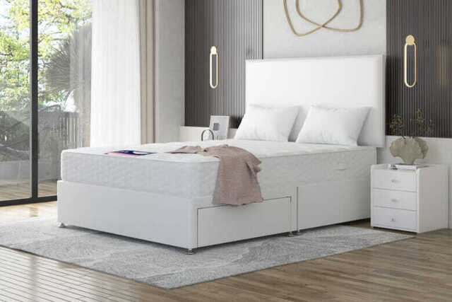 Deluxe Memory Foam Mattress + Premium Divan Bed, Silver, 4 Drawer, Small Double