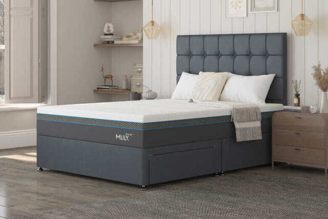 MLILY�? Glacier 2800 Cool Gel Hybrid Mattress + Premium Divan Bed, Silver, 2 Drawer, Super King
