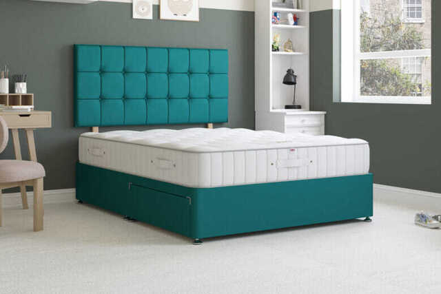 Millbrook Duke Natural Silk Mattress + Premium Divan Bed, Teal, No Drawer, King Size