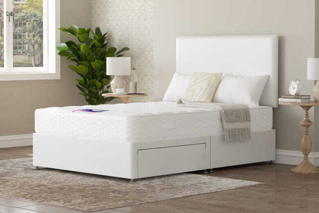 Jasmine Traditionally Sprung Mattress + Premium Divan Bed, Teal, 4 Drawer, Double
