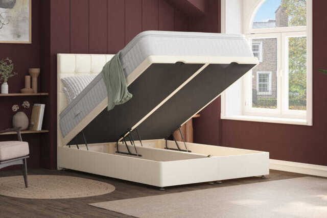 Spring King� Wool Sublime 2000 Pillow Top Mattress + Ottoman Divan Bed, Cream, End Ottoman, Small Double