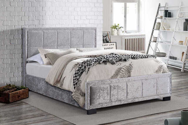 Hannover Steel Crushed Velvet Fabric Bed, Small Double