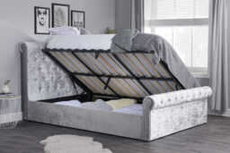 Sienna Steel Crushed Velvet Side Ottoman Bed, Double