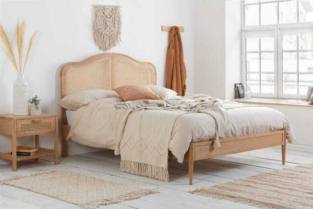 Leonie Rattan Oak Bed, Double