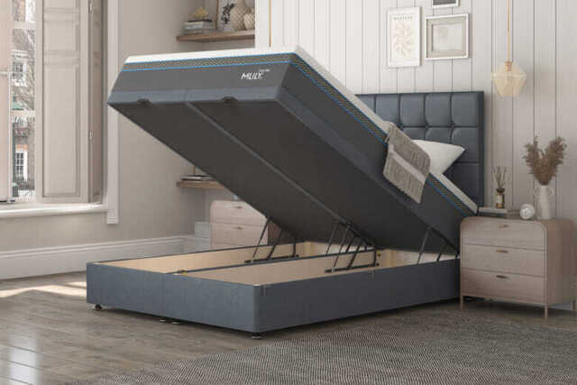 MLILY�? Glacier 2800 Cool Gel Hybrid Mattress + Ottoman Divan Bed, Cream, End Ottoman, Super King