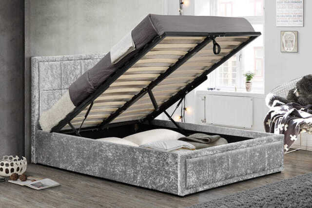 Hannover Steel Crushed Velvet Fabric Ottoman Bed, Small Double