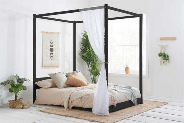 Darwin Black Four Poster Bed, Double