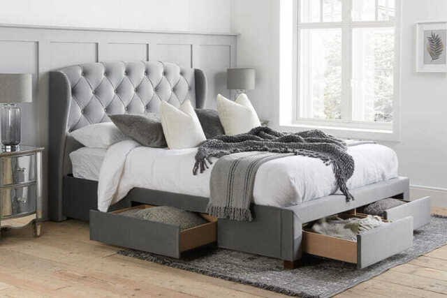 Hope Grey Velvet Storage Bed, Double
