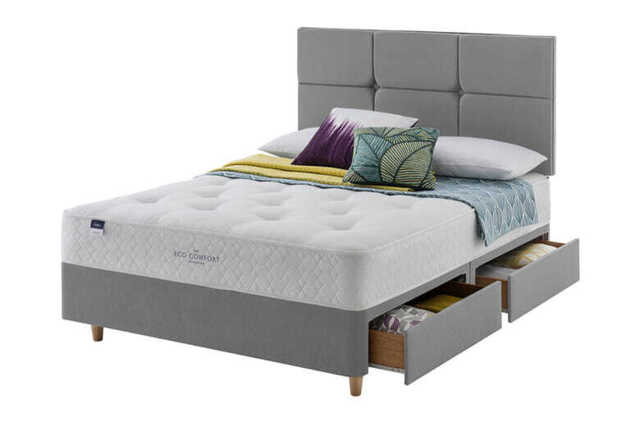 Silentnight Eco Comfort Miracoil Ortho Mattress + Premium Divan Bed, Silver, 2 Drawer, Double