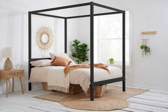 Mercia Black Four Poster Bed, King Size
