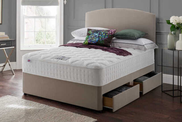 Rest Assured Minerva 2000 Pocket Silk Mattress + Premium Divan Bed, Mink, 2 Drawer, Single