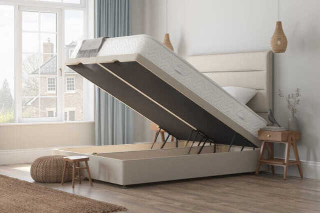 Spring King� Memory Ortho Mattress + Ottoman Divan Bed, Cream, End Ottoman, Super King