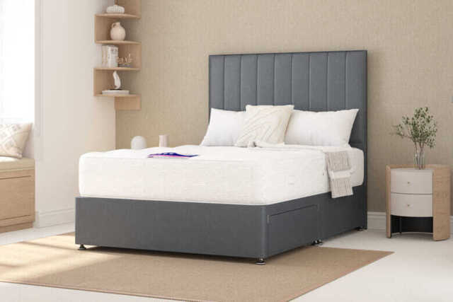 Cashmere Ortho 1000 Pocket British Wool Mattress + Premium Divan Bed, Silver, No Drawer, King Size