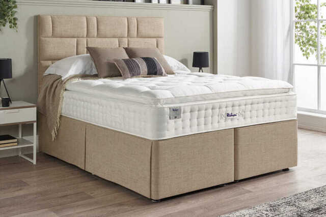 Relyon Natural Luxury Supreme 2150 Pillow Top Mattress + Premium Divan Bed, Silver, No Drawer, Small Double