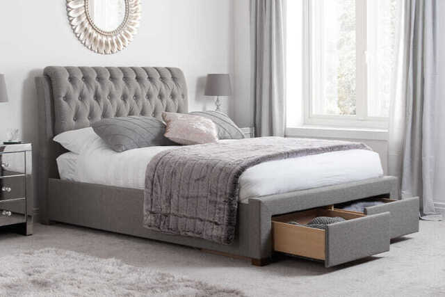 Valentino Fabric 2 Drawer Storage Bed, Grey, King Size