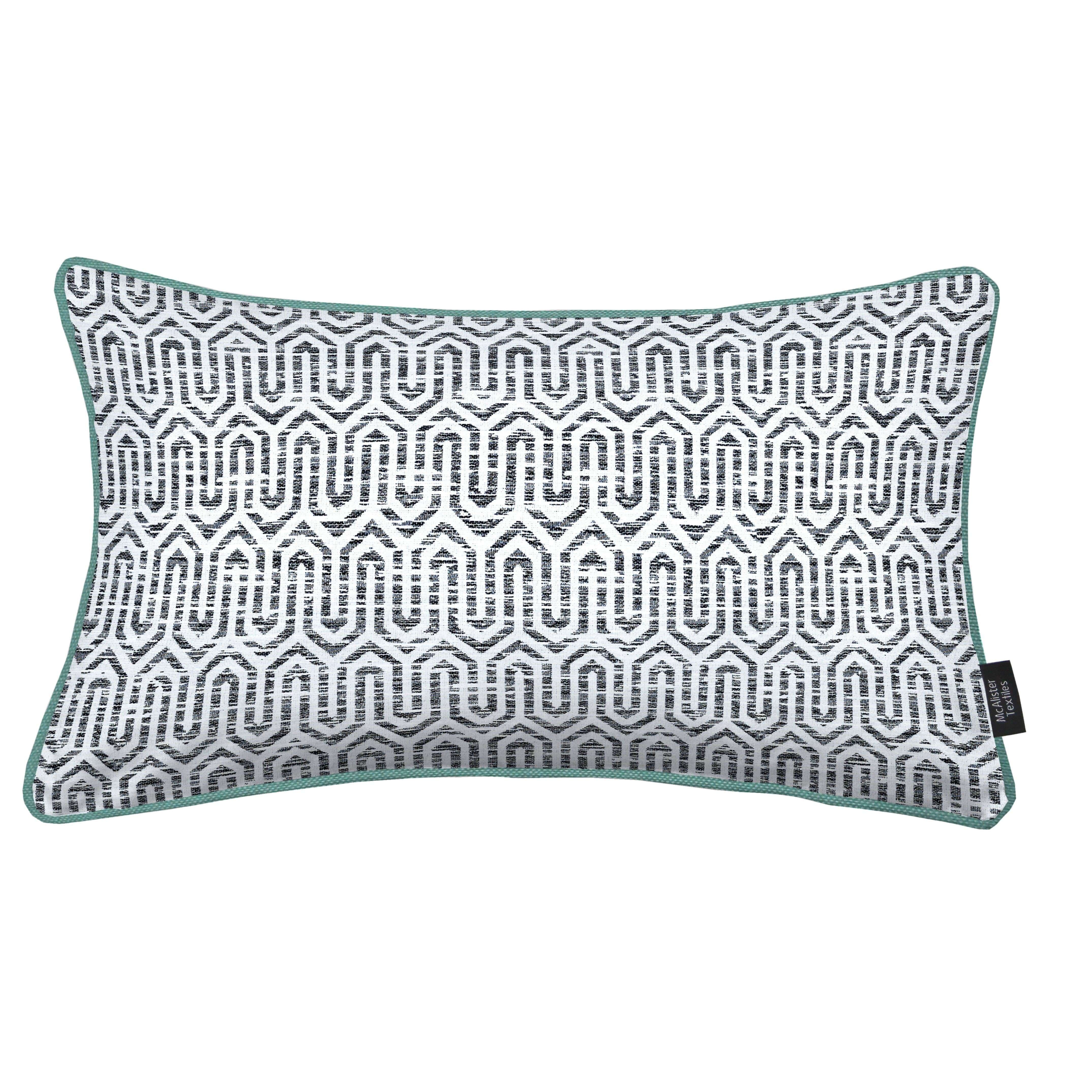 Costa Rica Black + White Abstract Pillow, Cover Only / 50cm x 30cm / Coloured Piping