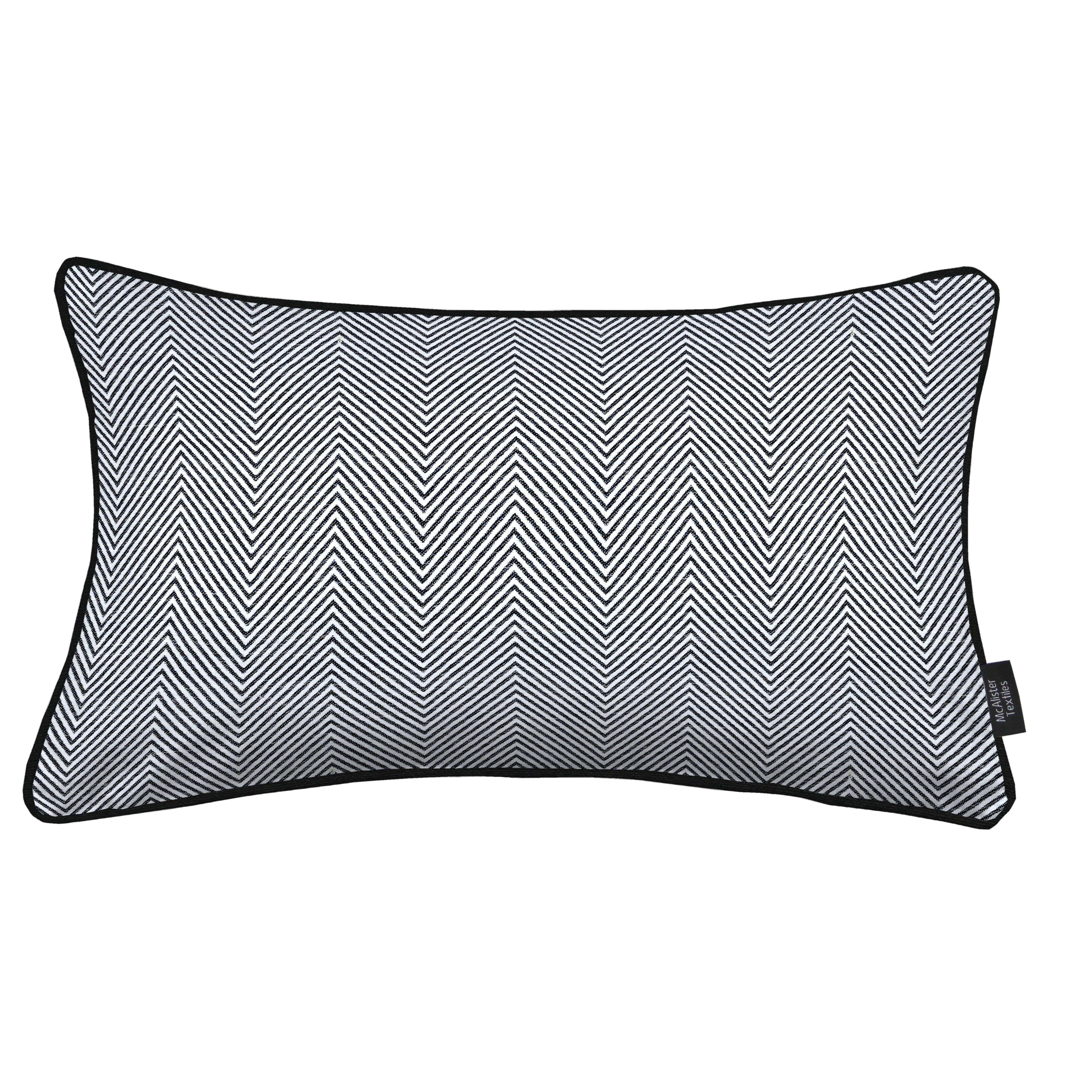 Herringbone Twill Black + White Abstract Pillow, Polyester Filler / 60cm x 40cm