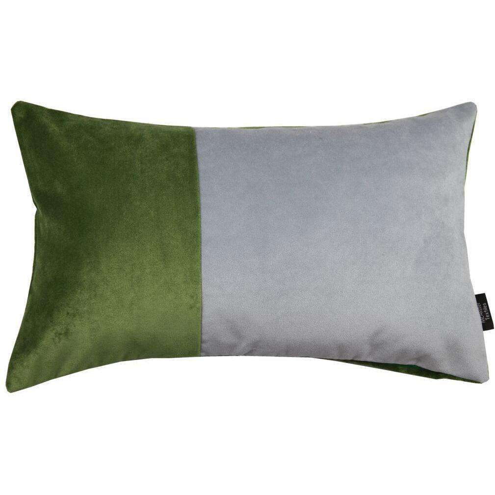 2 Colour Patchwork Velvet Green + Silver Pillow, Cover Only / 50cm x 30cm