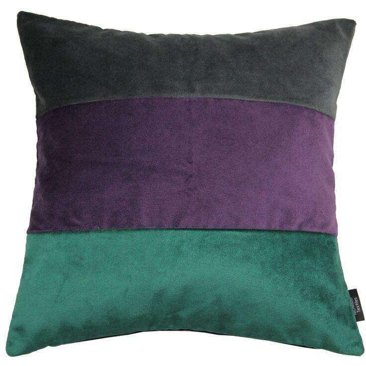 Straight Patchwork Velvet Green, Purple + Grey Cushion, Cover Only / 43cm x 43cm