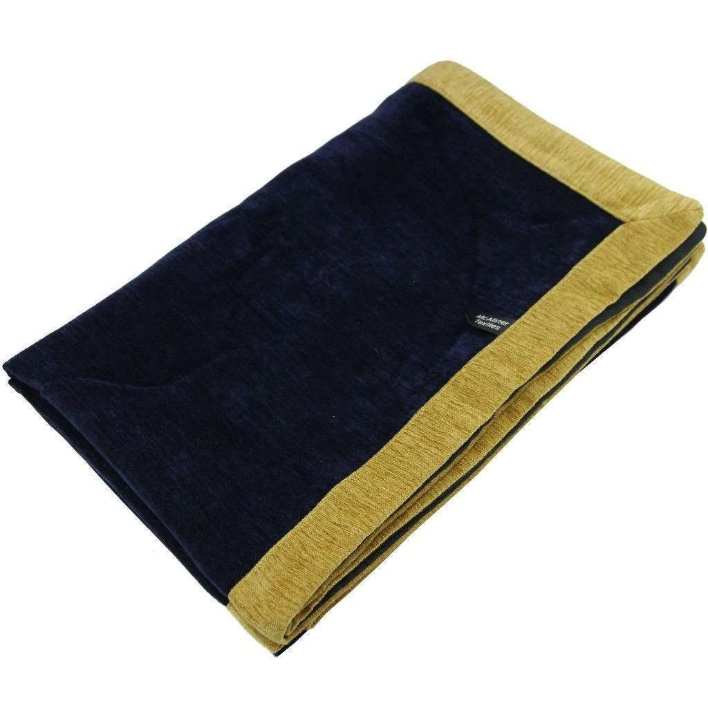 Plain Chenille Contrast Navy Blue + Yellow Throws & Runners, Large (180cm x 254cm)