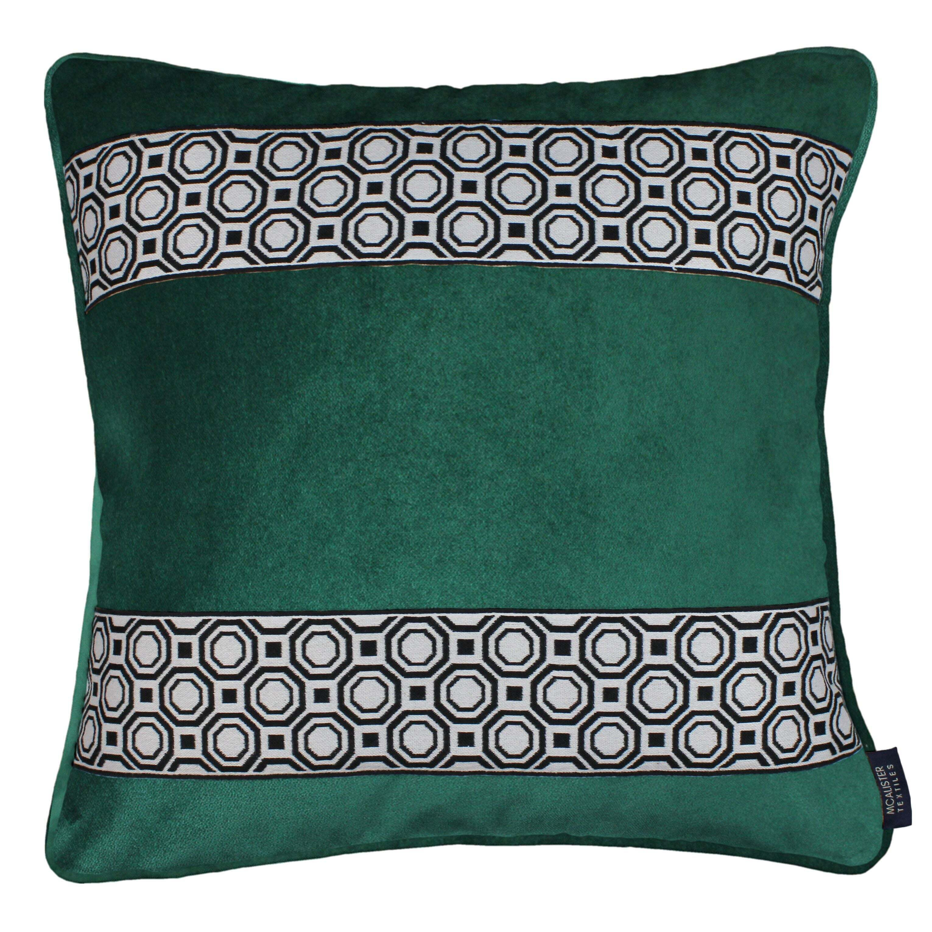 Cancun Striped Emerald Green Velvet Cushion, Polyester Filler / 43cm x 43cm
