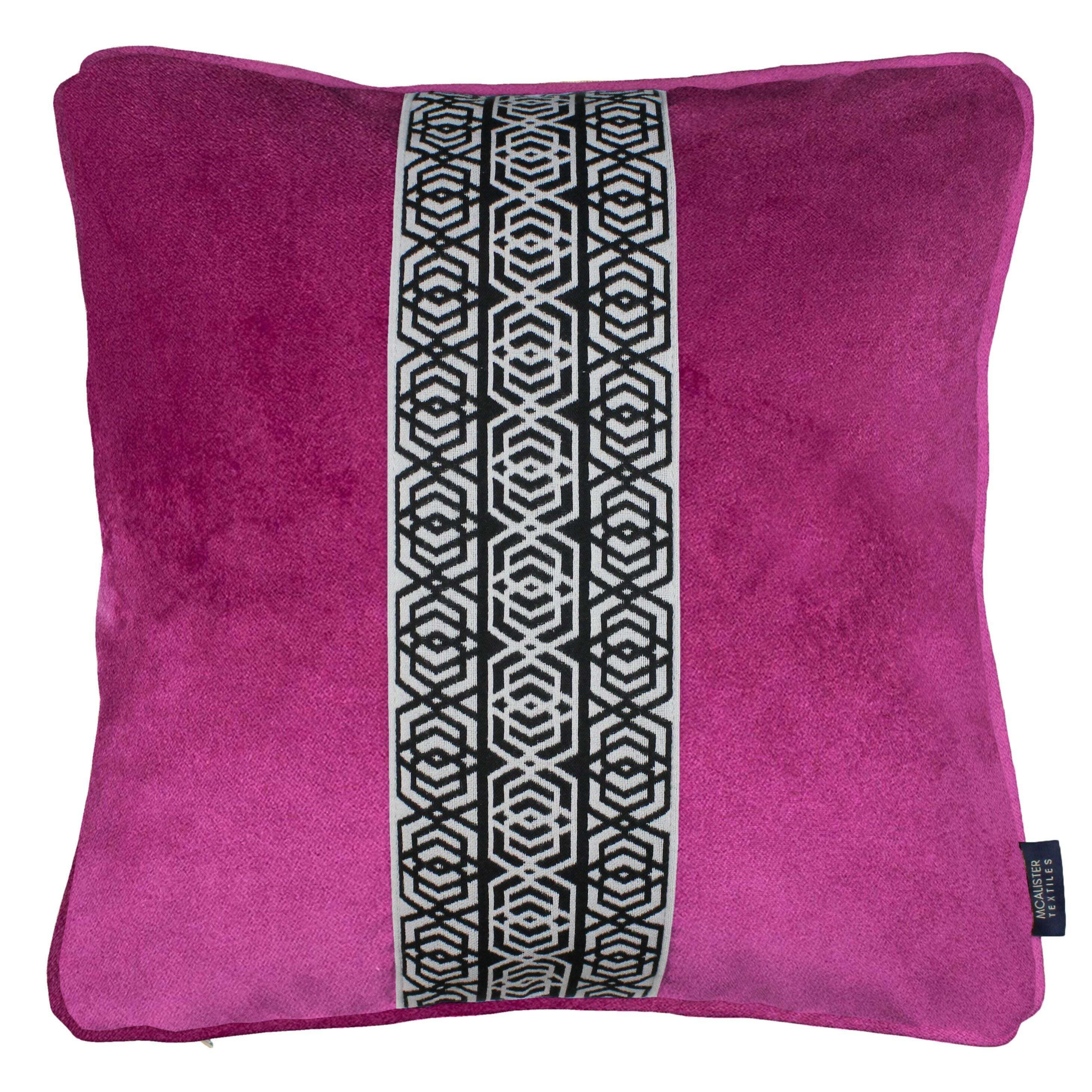 Coba Striped Fuchsia Pink Velvet Cushion, Polyester Filler / 43cm x 43cm