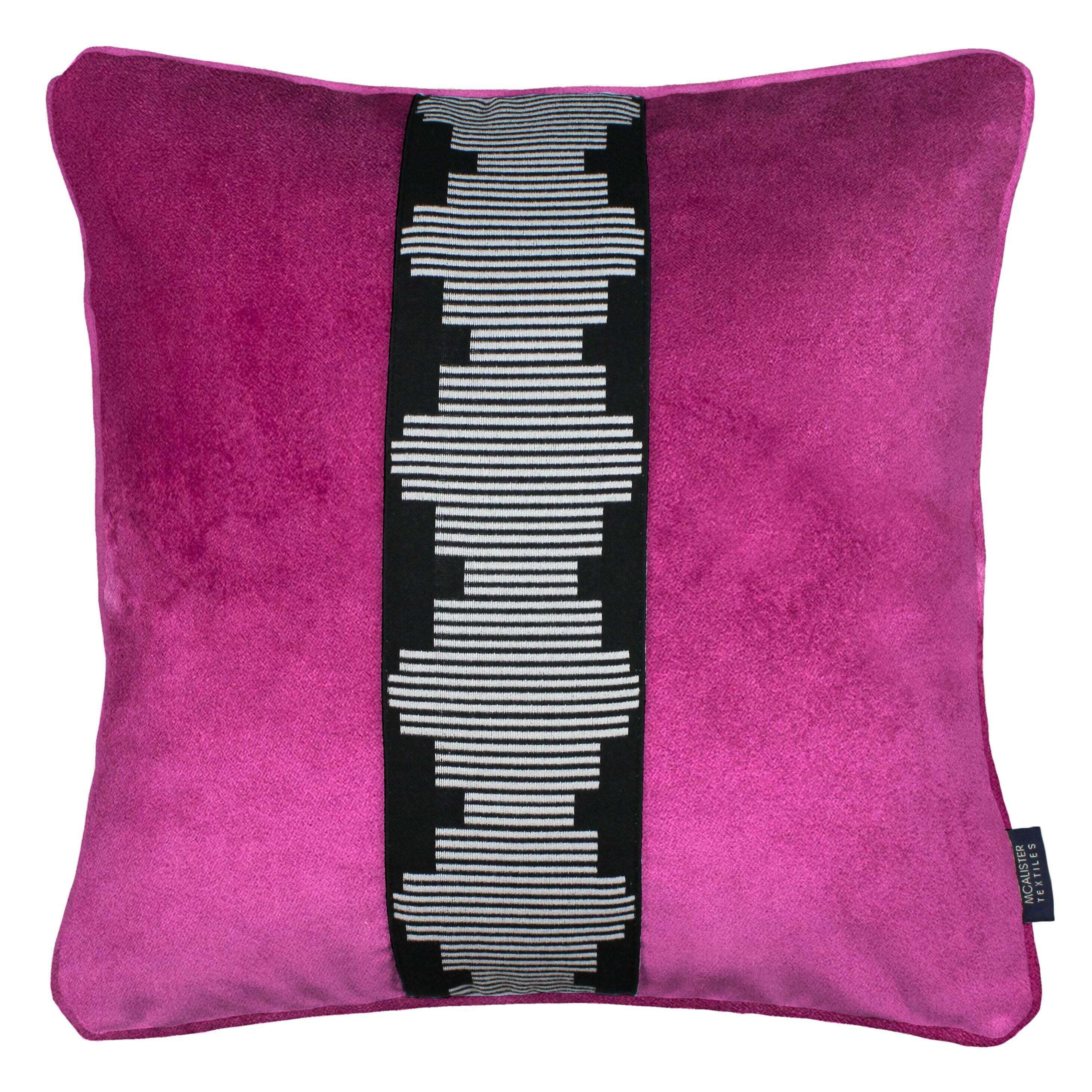 Maya Striped Fuchsia Pink Velvet Cushion, Polyester Filler / 43cm x 43cm
