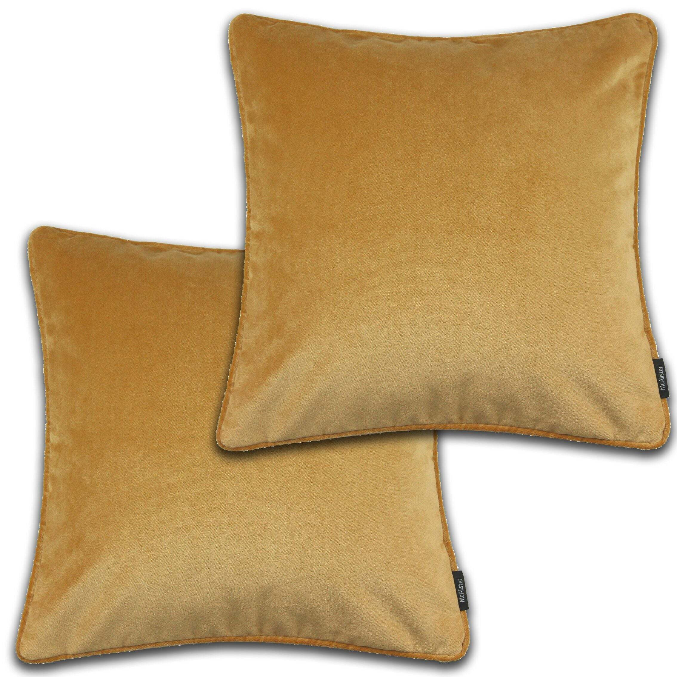 Matt Ochre Yellow Velvet 43cm x 43cm Cushion Sets, Cushion Covers / Set of 2