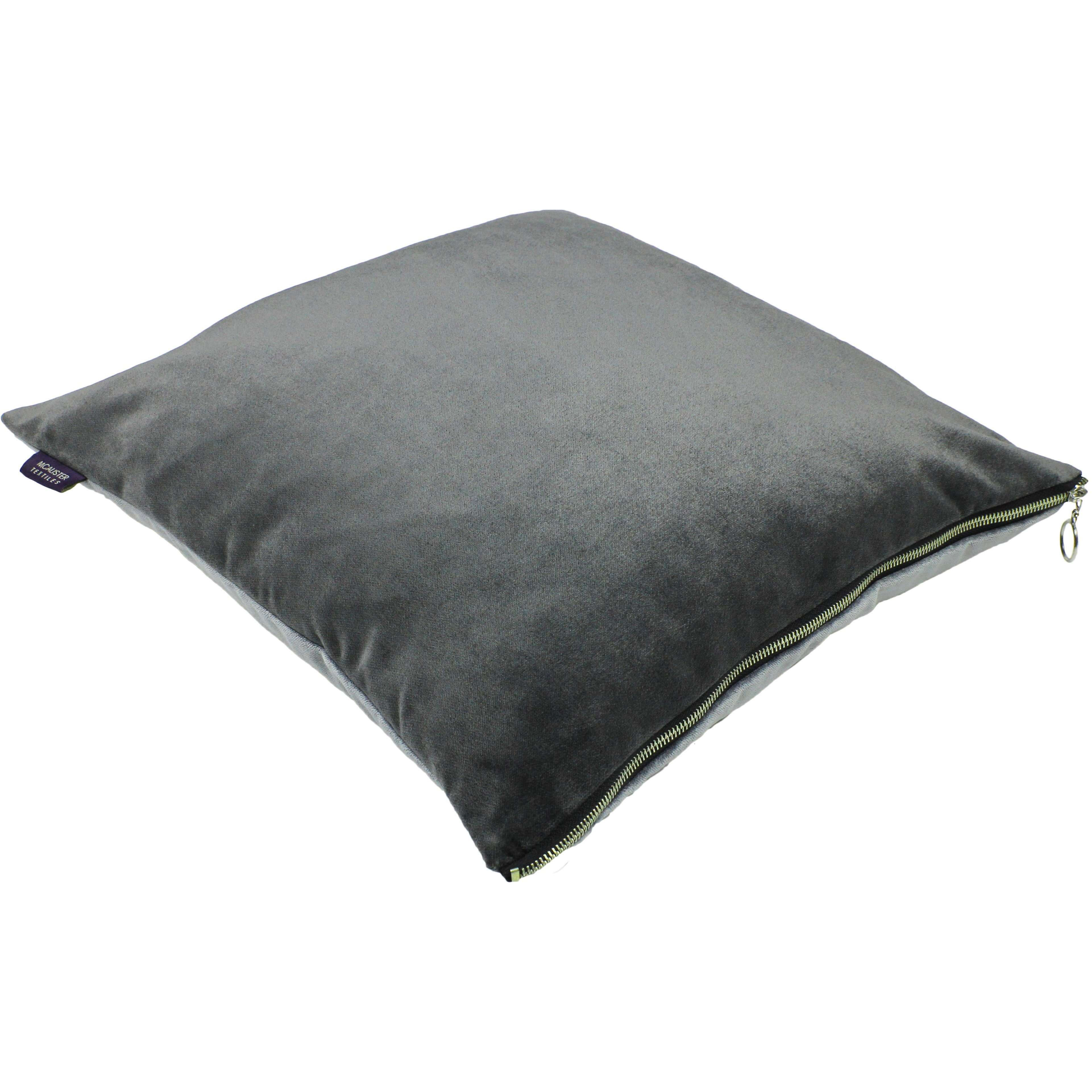 Decorative Zipper Edge Silver + Grey Velvet Cushion