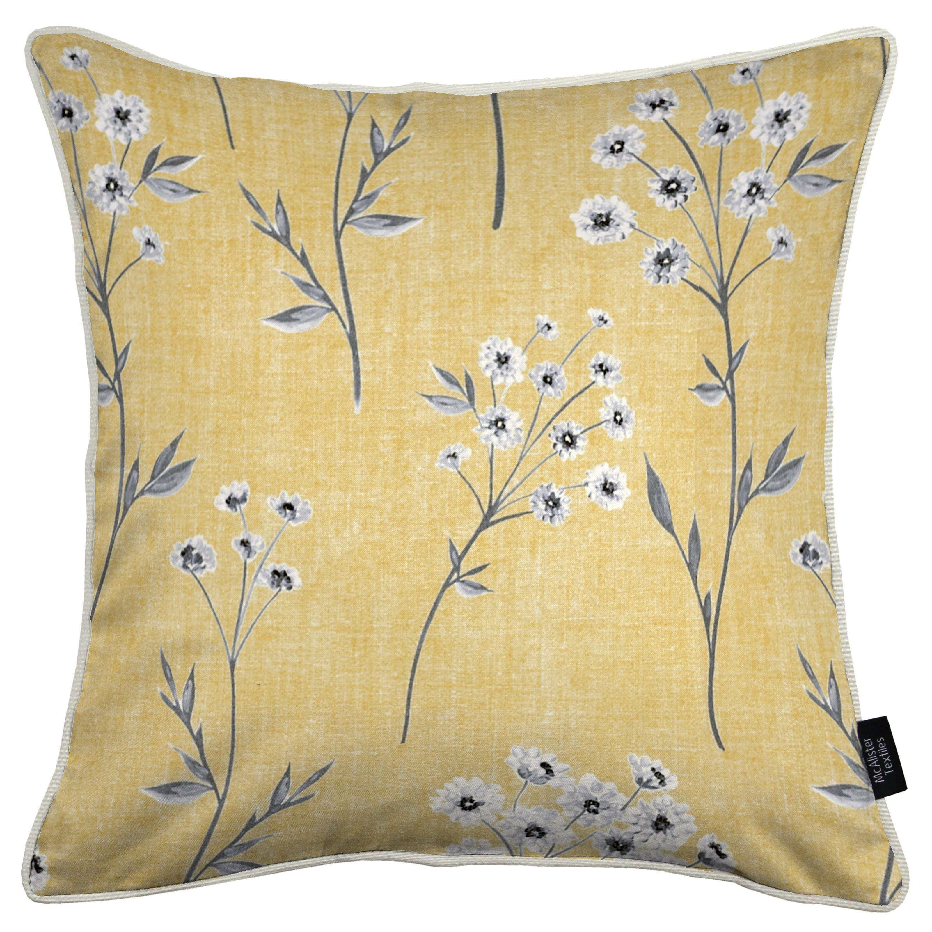 Meadow Yellow Floral Cotton Print Cushions, Cover Only / 43cm x 43cm