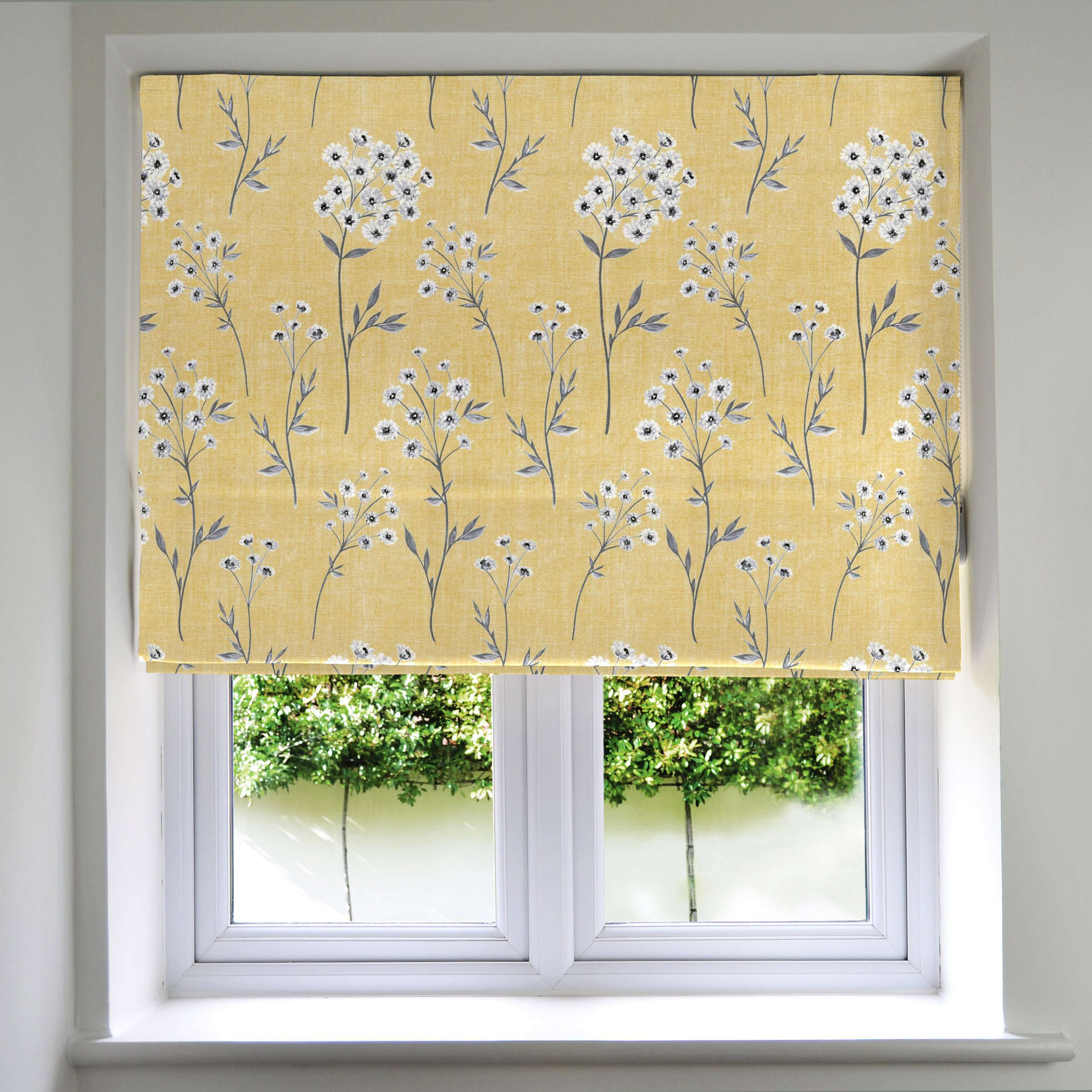 Meadow Yellow Floral Cotton Print Roman Blinds, Blackout Lining / 265cm x 200cm