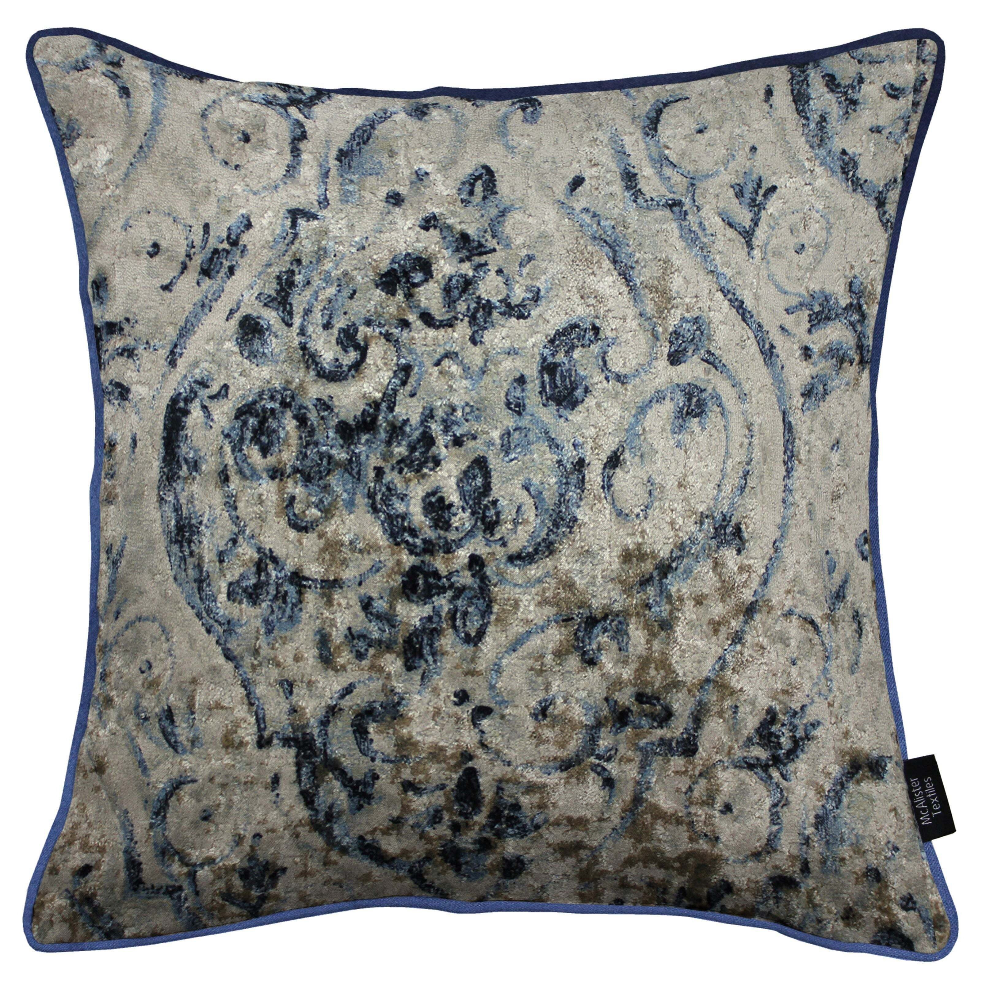 Renaissance Navy Blue Printed Velvet Cushions, Cover Only / 43cm x 43cm