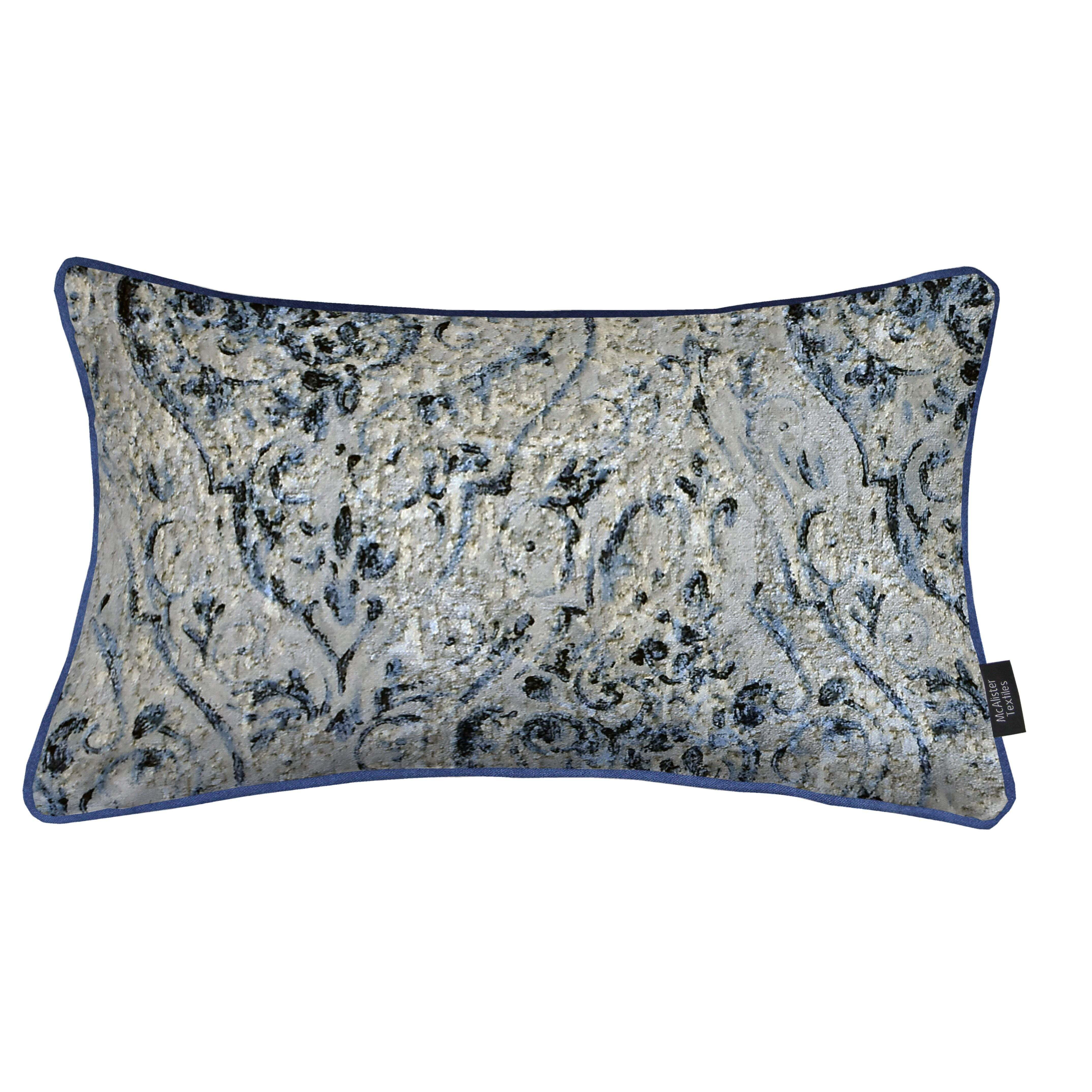 Renaissance Navy Blue Printed Velvet Cushions, Cover Only / 50cm x 30cm