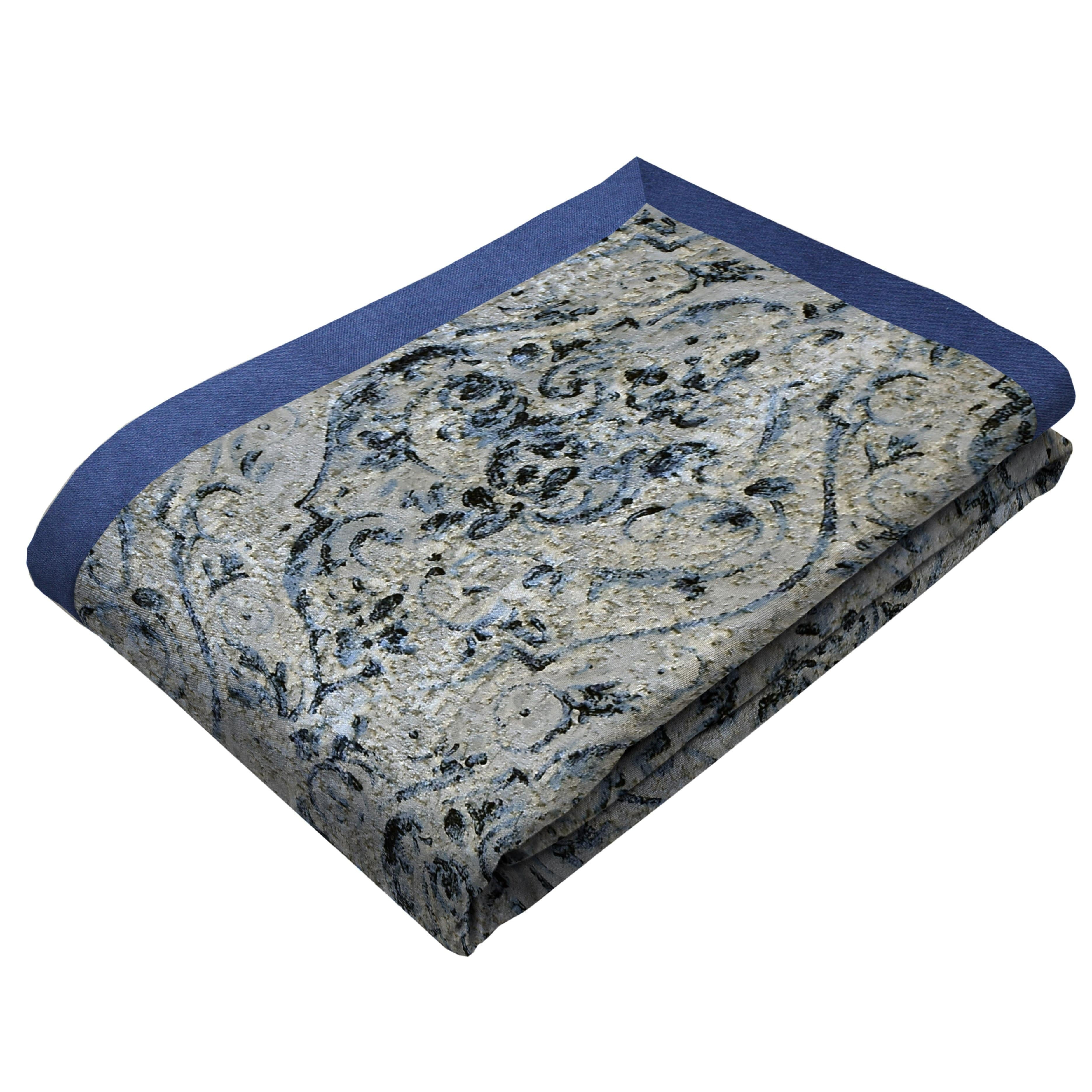 Renaissance Navy Blue Printed Velvet Throws & Runners, Bed Runner (50cm x 240cm)