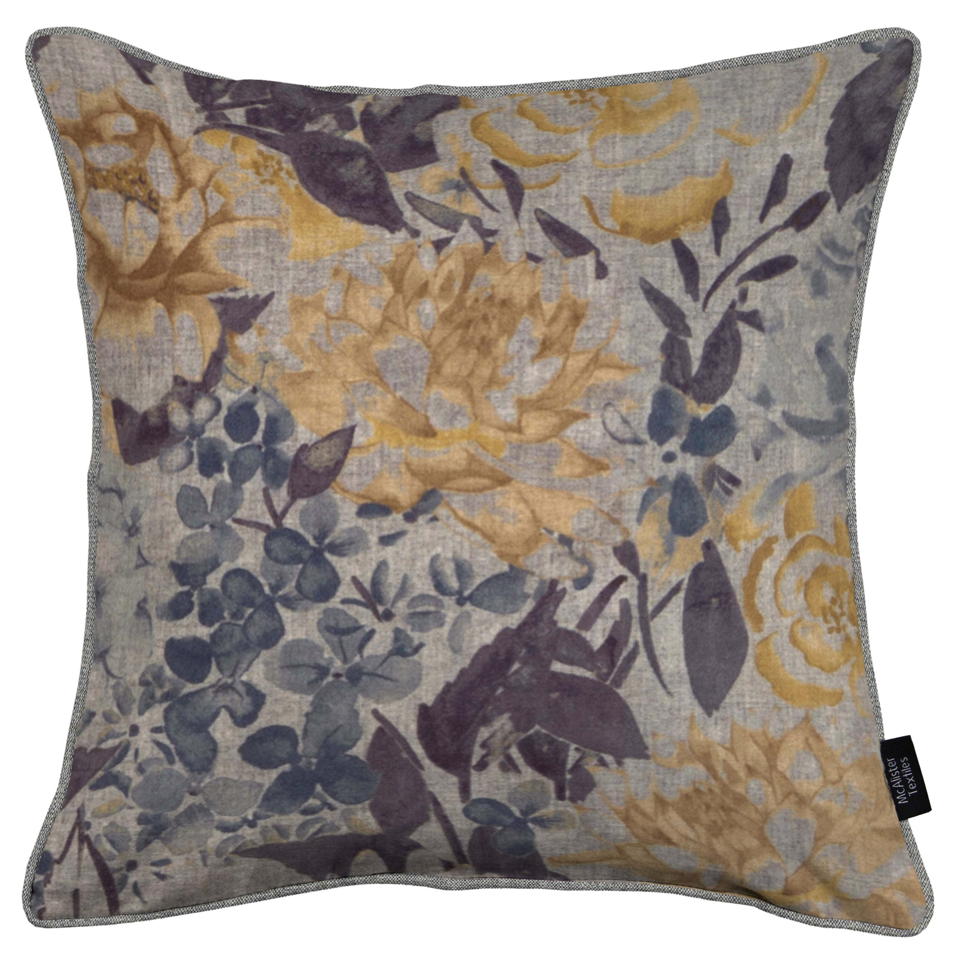 Blooma Blue, Grey and Ochre Floral Cushion, Cover Only / 43cm x 43cm