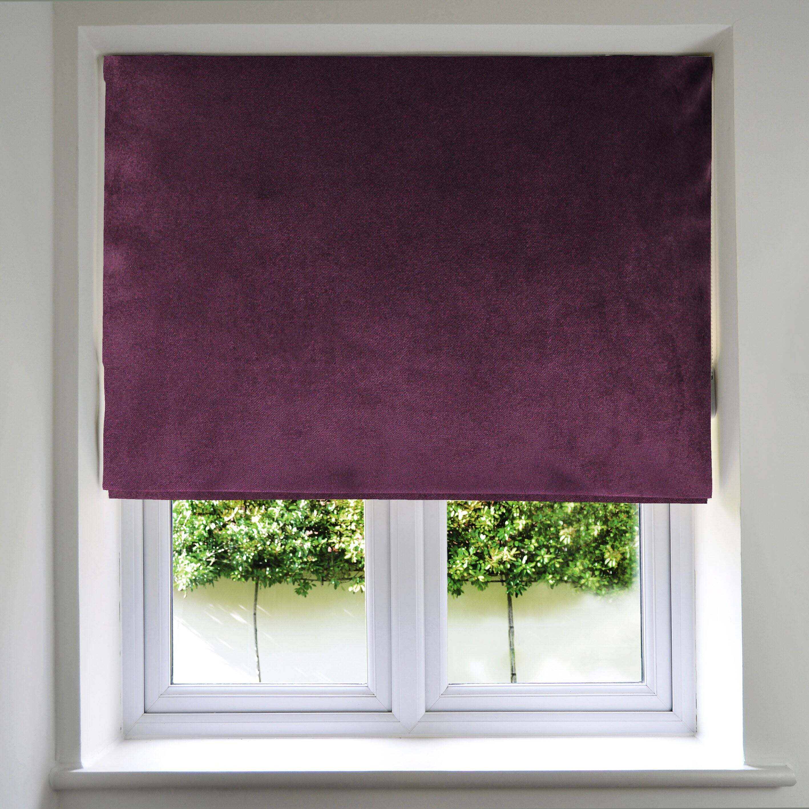 Matt Aubergine Purple Velvet Roman Blind, Blackout Lining / 200cm x 200cm / Aubergine Purple