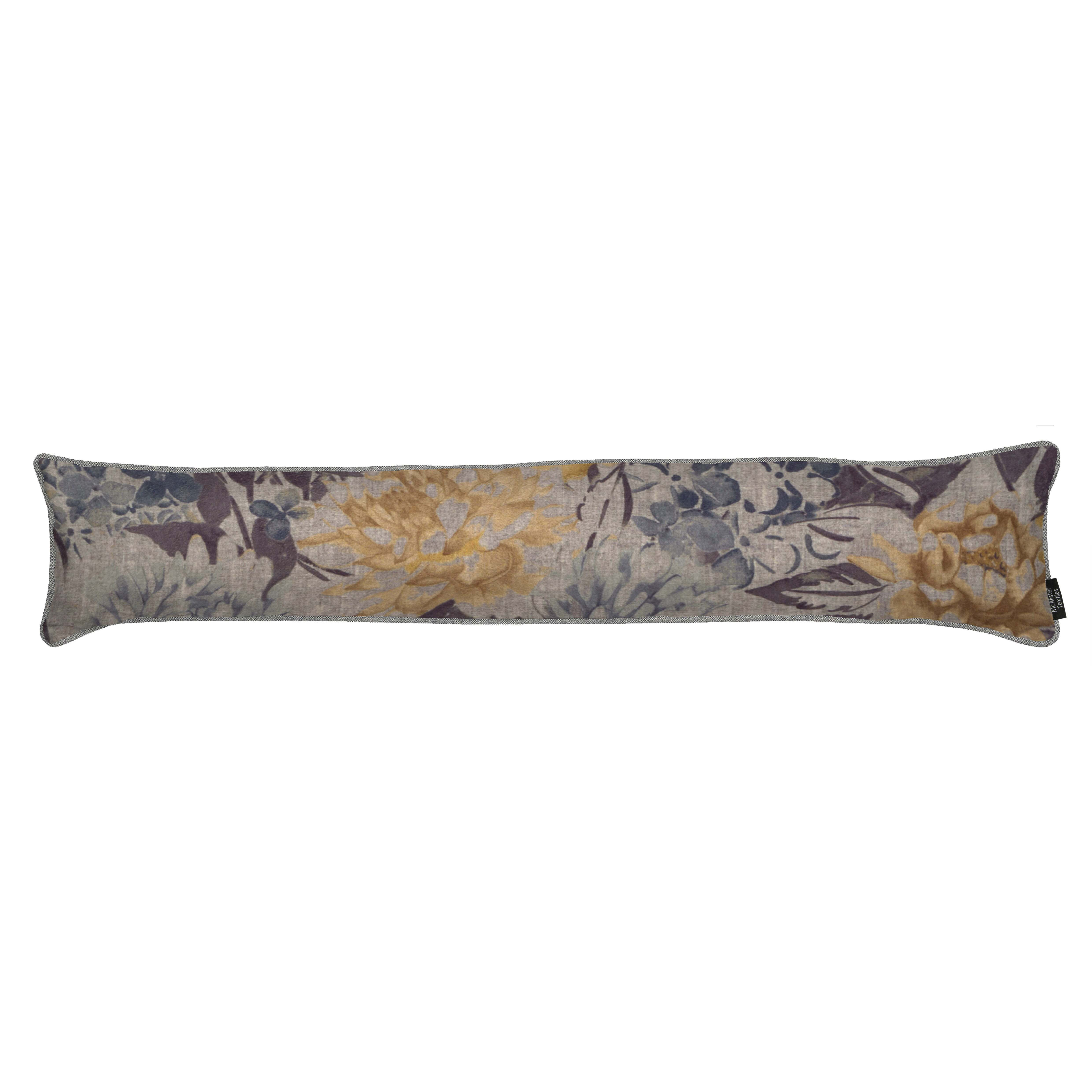 Blooma Blue Grey and Ochre Floral Draught Excluder, 18cm x 80cm